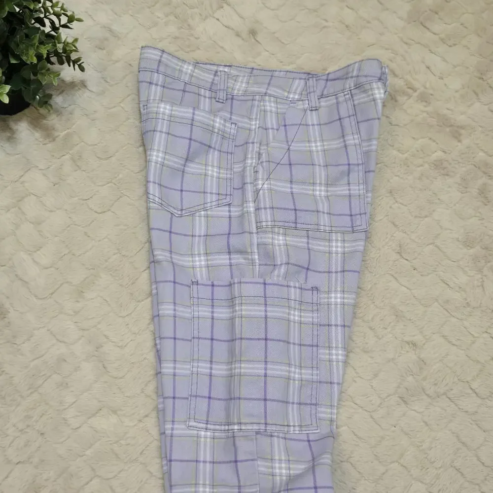 H&M Divided Purple Plaid Cargo Cotton Pants, Size 2